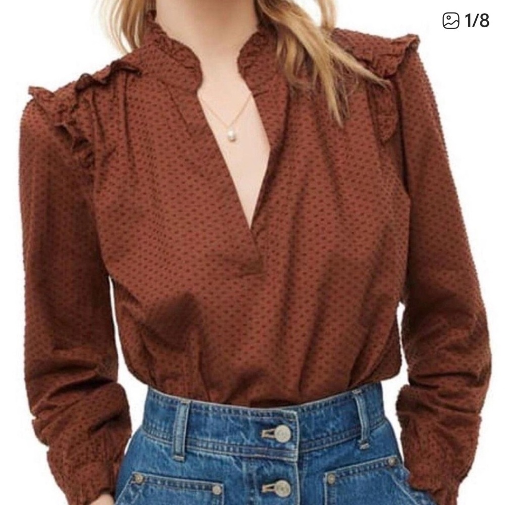 J. Crew Brown Ruffled Blouse